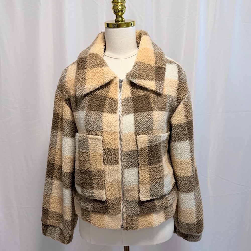 Princess Polly Doria Plaid Cropped Jacket Sz 6 Cozy Vintage Vibes Brown Beige